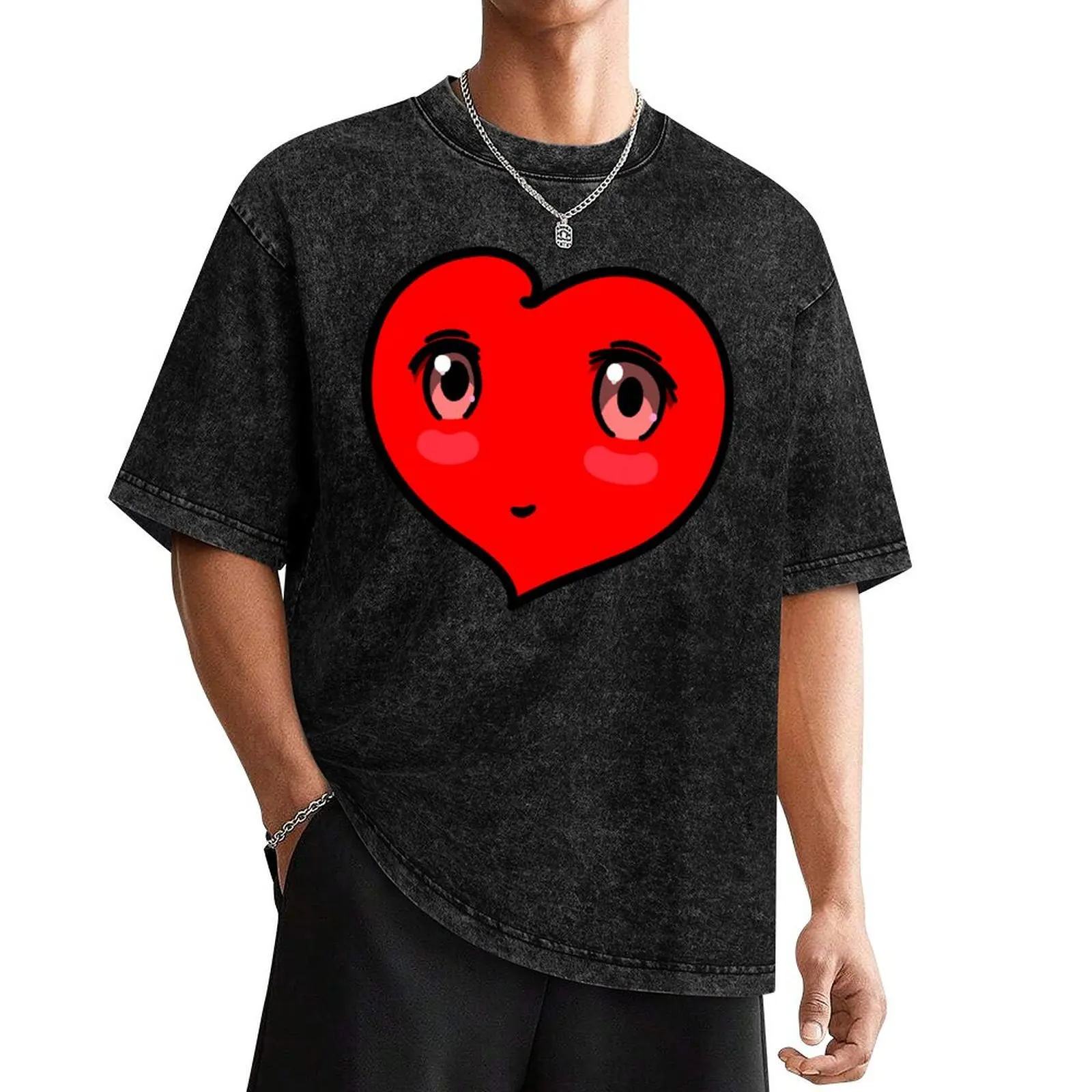 Big Love Heart with a Cute Manga Face - Heart Shape, Romantic, Valentine's Day, Icon, Red T-Shirt graphic shirts t shirt men