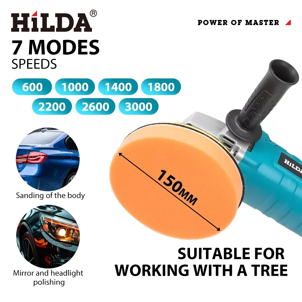 HILDA 6Inch Electric Polisher Machine Waxing Power Tools Car Accessories Auto Polishing Machine Adjustable Speed Sander