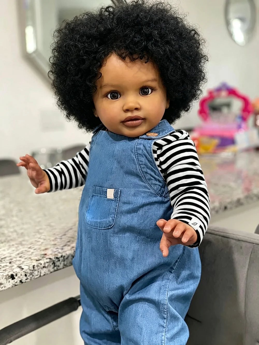 26Inch Huge Size Dark Skin Baby Realistic Lifelike Doll Reborn Pippa Hand Rooted Black Curly Hair Dolls Gift for Christmas