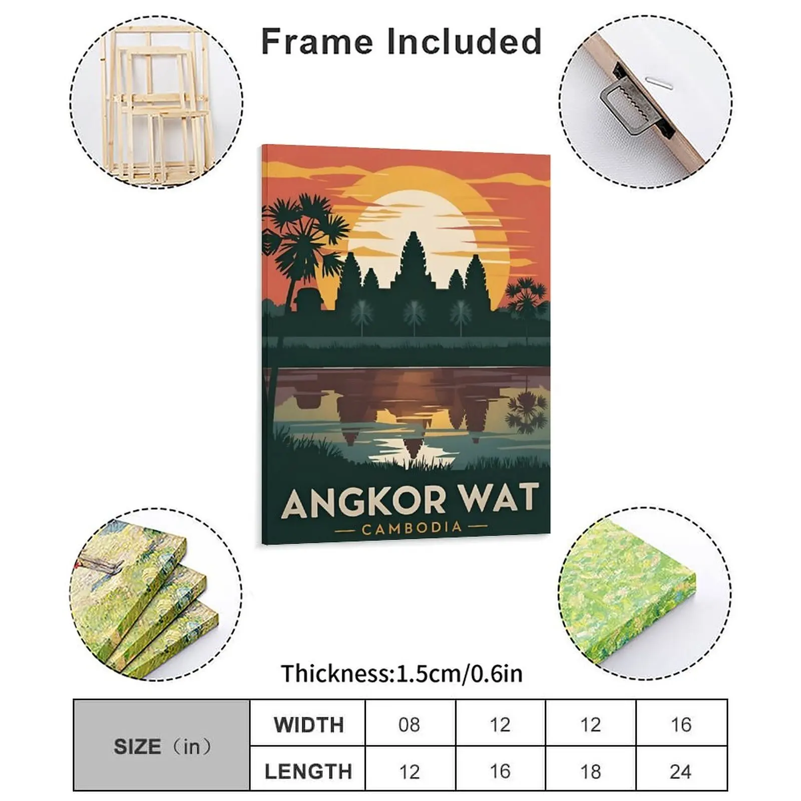 A Vintage Travel Illustration Of Angkor Wat Cambodia Canvas Painting Poster Cave Angkor Wat Cambodia Framed Wall Painting