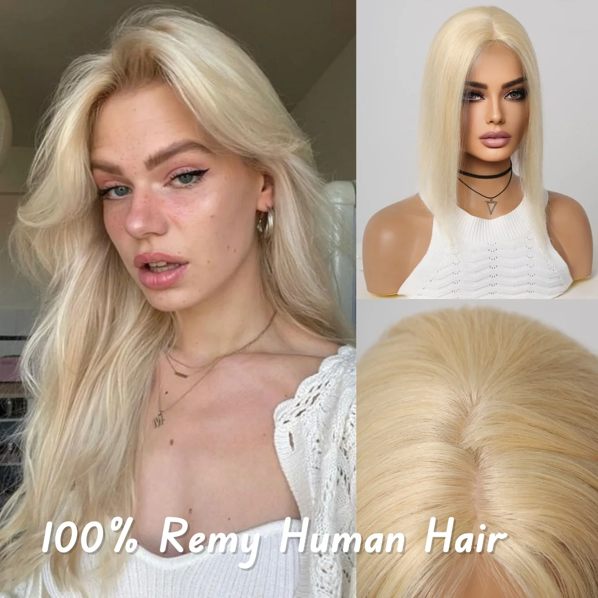 Topper de cabello humano 100% Remy para mujer, cabello liso rubio claro, Base de seda diaria, Clip en Topper para adelgazar el cabello