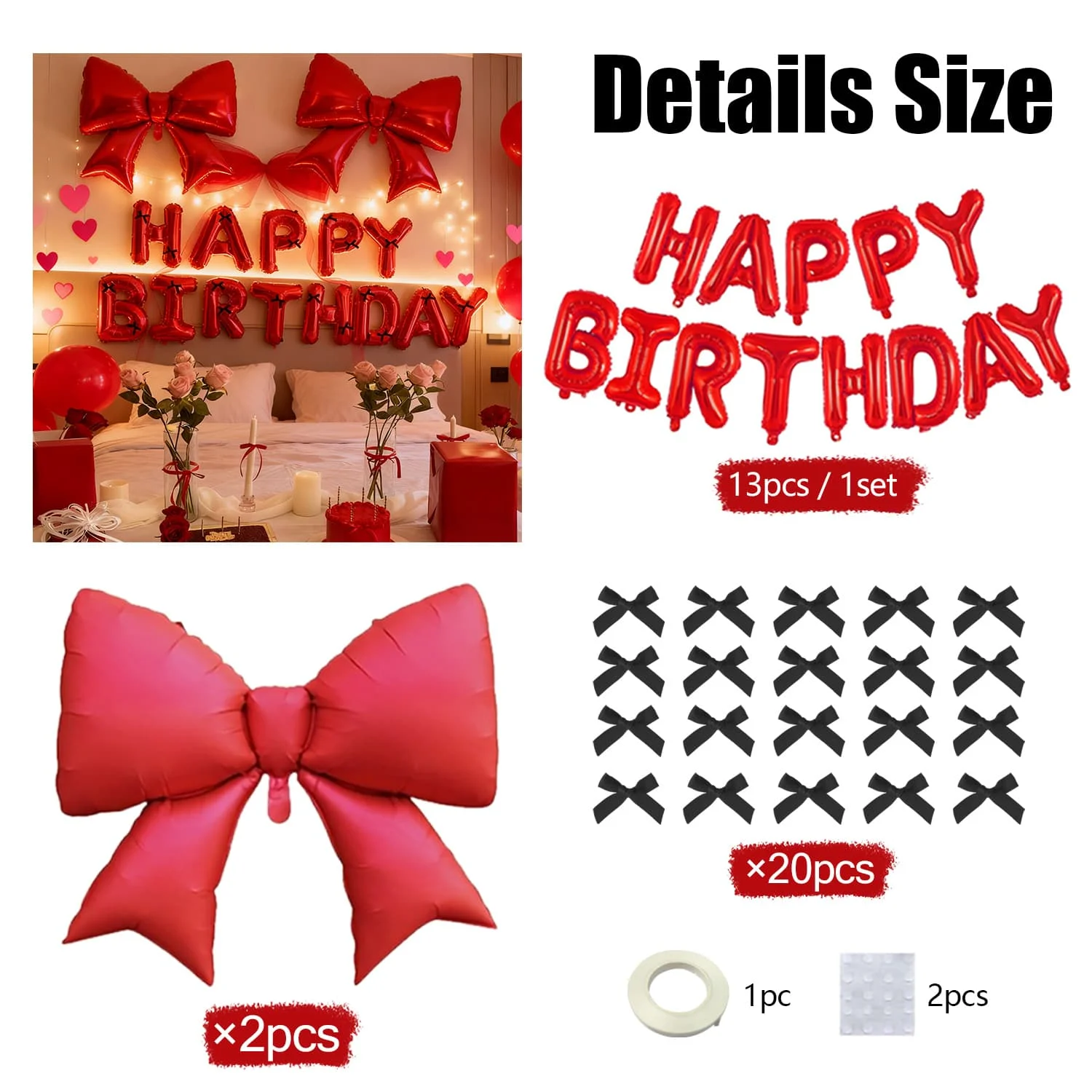 عيد ميلاد سعيد أحمر مع مجموعة بالونات ألومنيوم بفيونكة حمراء لتزيين حفلات أعياد الميلاد والمهرجانات والأنشطة الخارجية #4