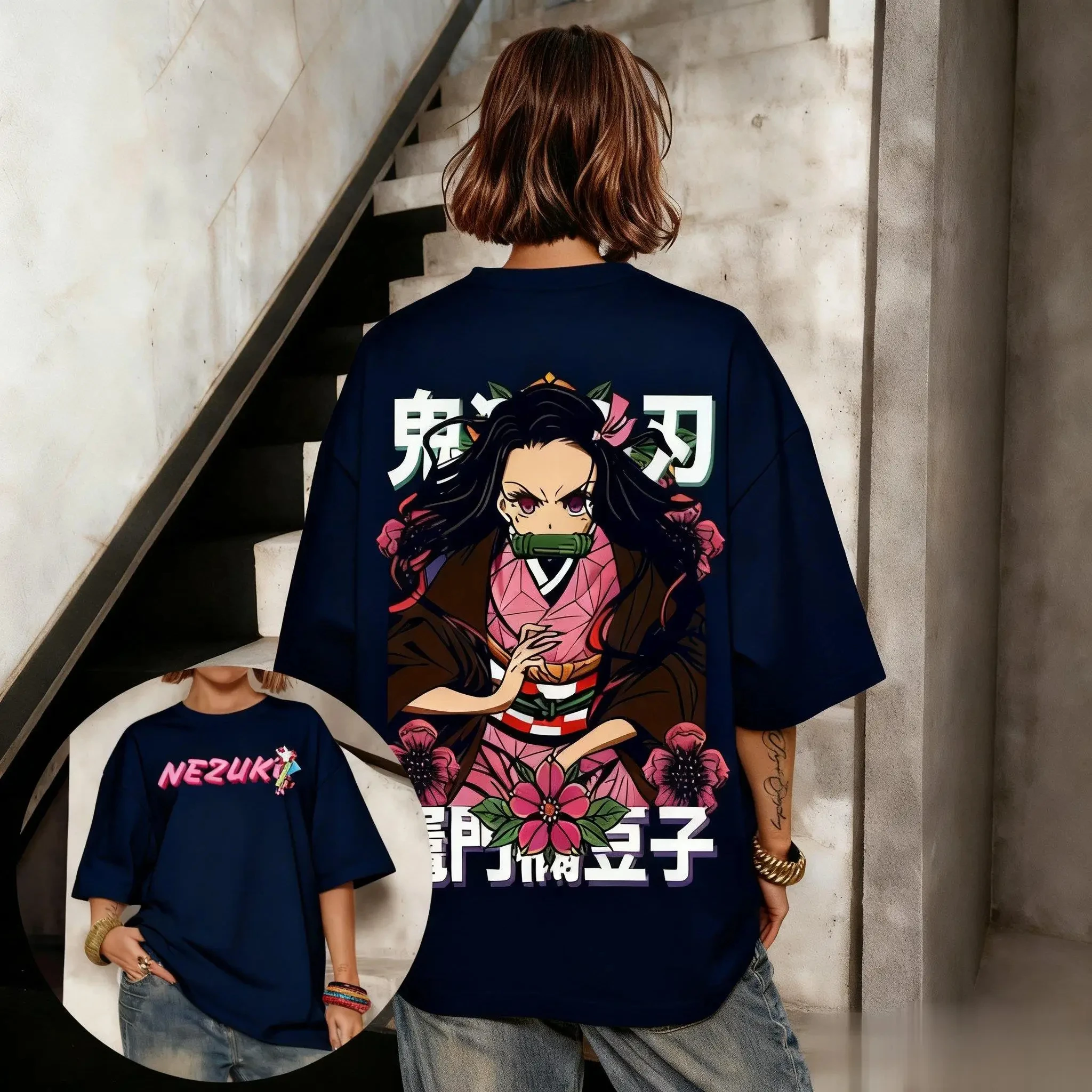 Anime Demon Slayer Kamado Nezuko T Shirt Men Women Short Sleeve Tee Vintage Oversized Summer Casual Tops Streetwear Y2k Clothes