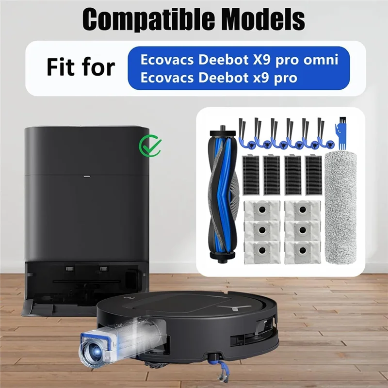 B59B-Replacement Main Side Brushes HEPA Filters Dust Bags For Ecovacs Deebot X9 Pro Omni/X9 Pro Robot Vacuum Cleaner