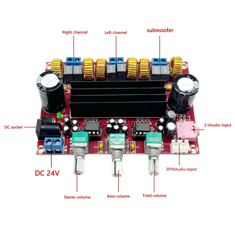 XH-M139 2.1 Channel Digital Power Amplifier Board 12V-24V Wide Voltage TPA3116D2 2*50W+100W