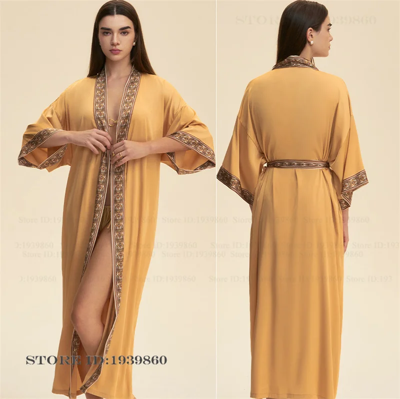 

Женский длинный халат больших размеров, одежда для дома, шелковистая атласная одежда для сна, кимоно, халат, весна-лето, новая домашняя одежда, одежда для отдыха, пеньюар