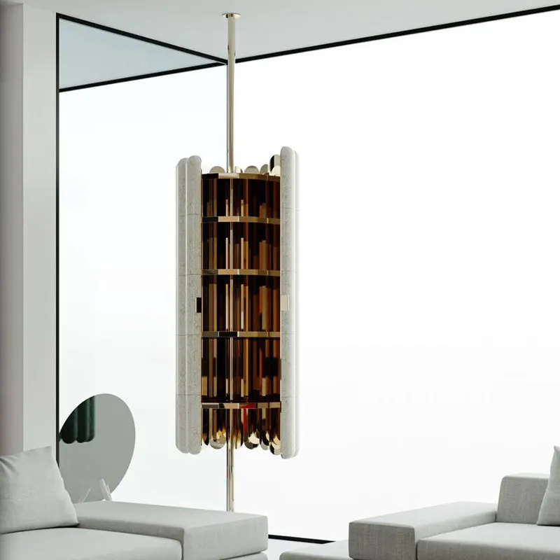 Italian light luxury, rotating cylindrical wine cabinet, villa luxury living room home, high-end solid wood display cabinet