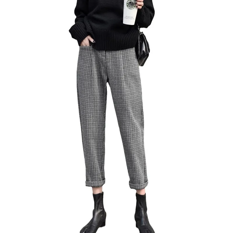 فحص السراويل الصوفية الحريم للنساء عارضة منقوشة طول الكاحل السراويل الخريف والشتاء،