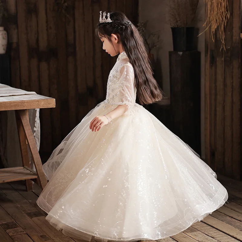 

Children's Stand Collar Formal Dress2025New style little girl trendy host girl puffy tulle princess dress