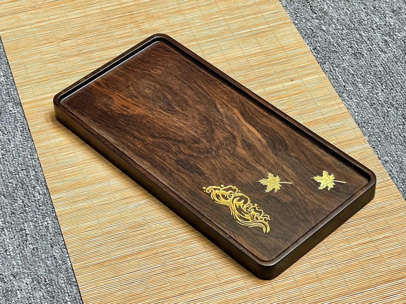 Ebony Dry Tea Tray [Maple Leaf], Tea Combined Block, Solid Wood logs, Household Tea Table, Large Tea Sea, Rectangular