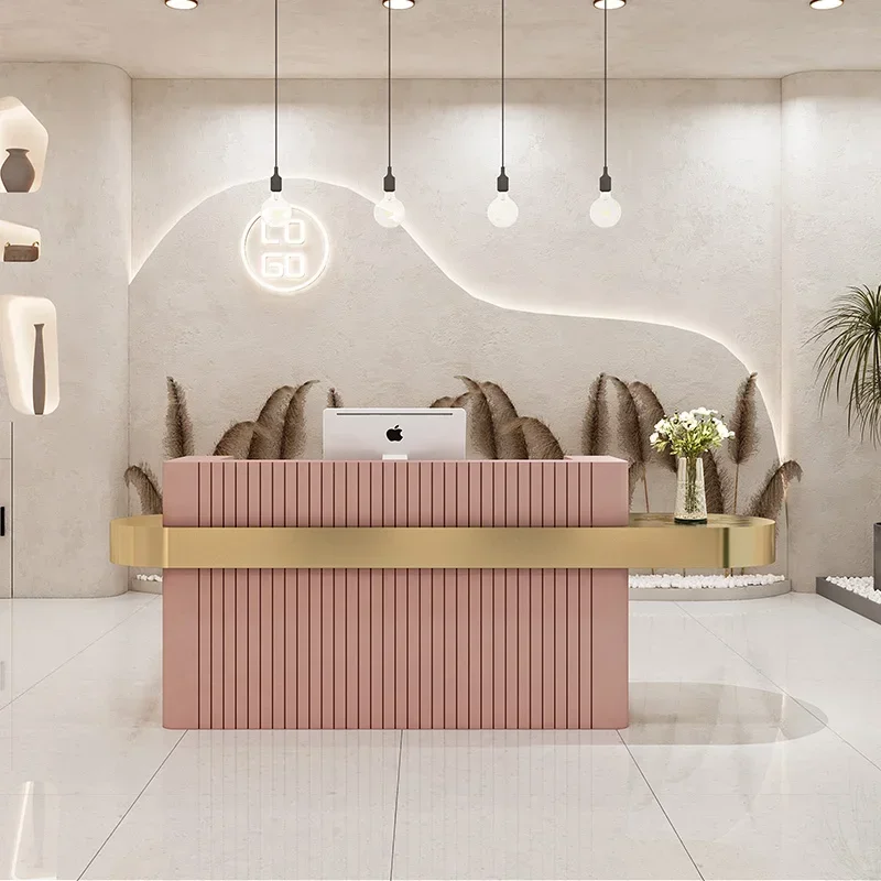 

Modern Simple Small Lacquer Marble Metal Gold Plated Cash Register Beauty Salon Bar Reception Custom Color Front Desk