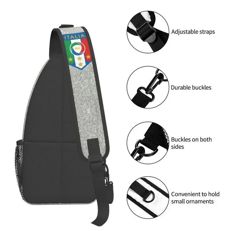 Mochila Crossbody Sling para homens, bolsa de ombro, lendas do futebol italiano, presente casual do futebol, bolsa de viagem do futebol