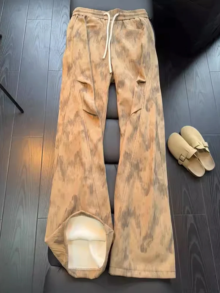 

Мужские теплые повседневные брюки цвета хаки с эффектом складок, на флисовой подкладке, осенне-зимние, с высокой талией, свободного прямого кроя