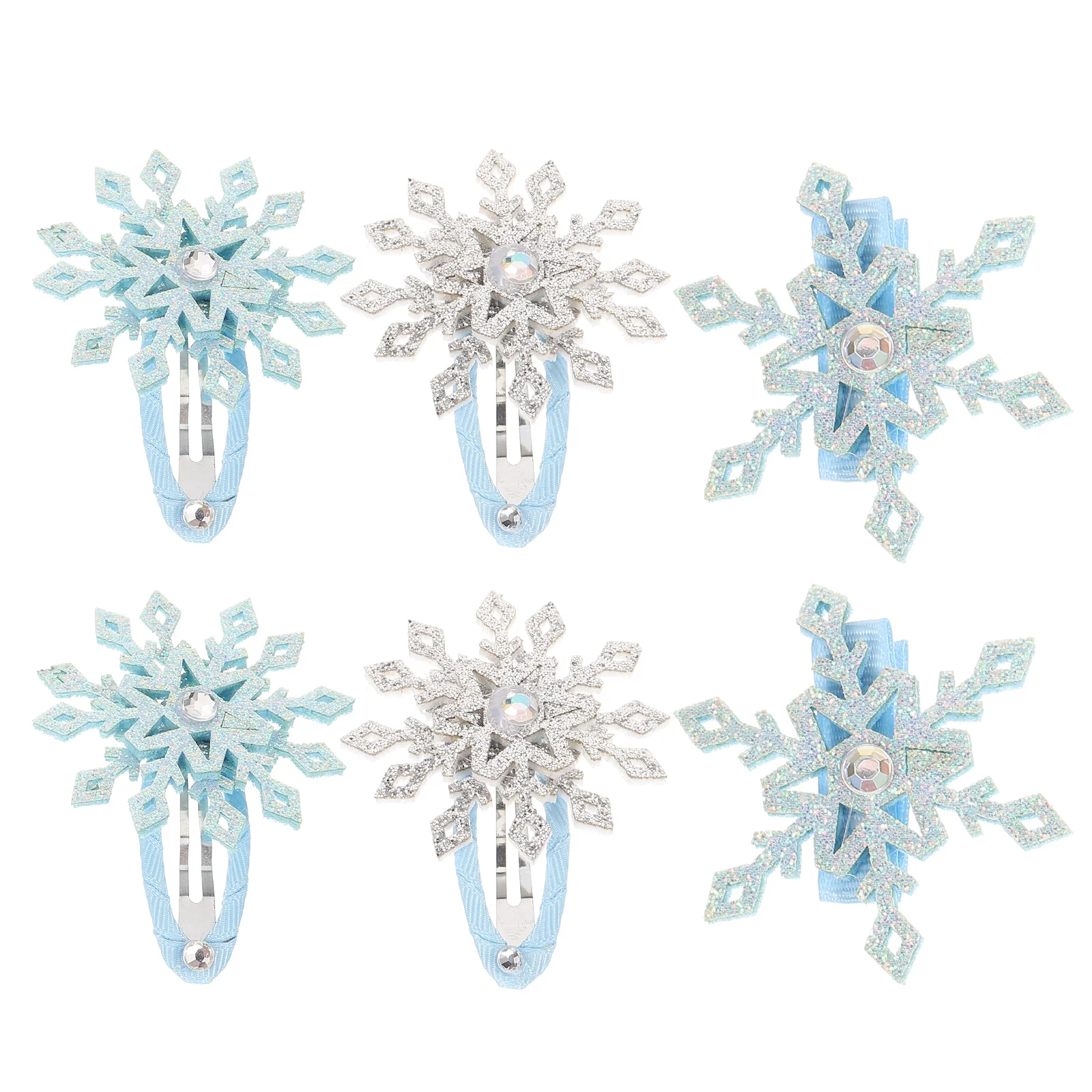 

6 Pcs Hair Accessories Snowflake Clips Blue Silver Fabric Hairpins Duckbill Clasp Birthday Party Prom Hair Decor