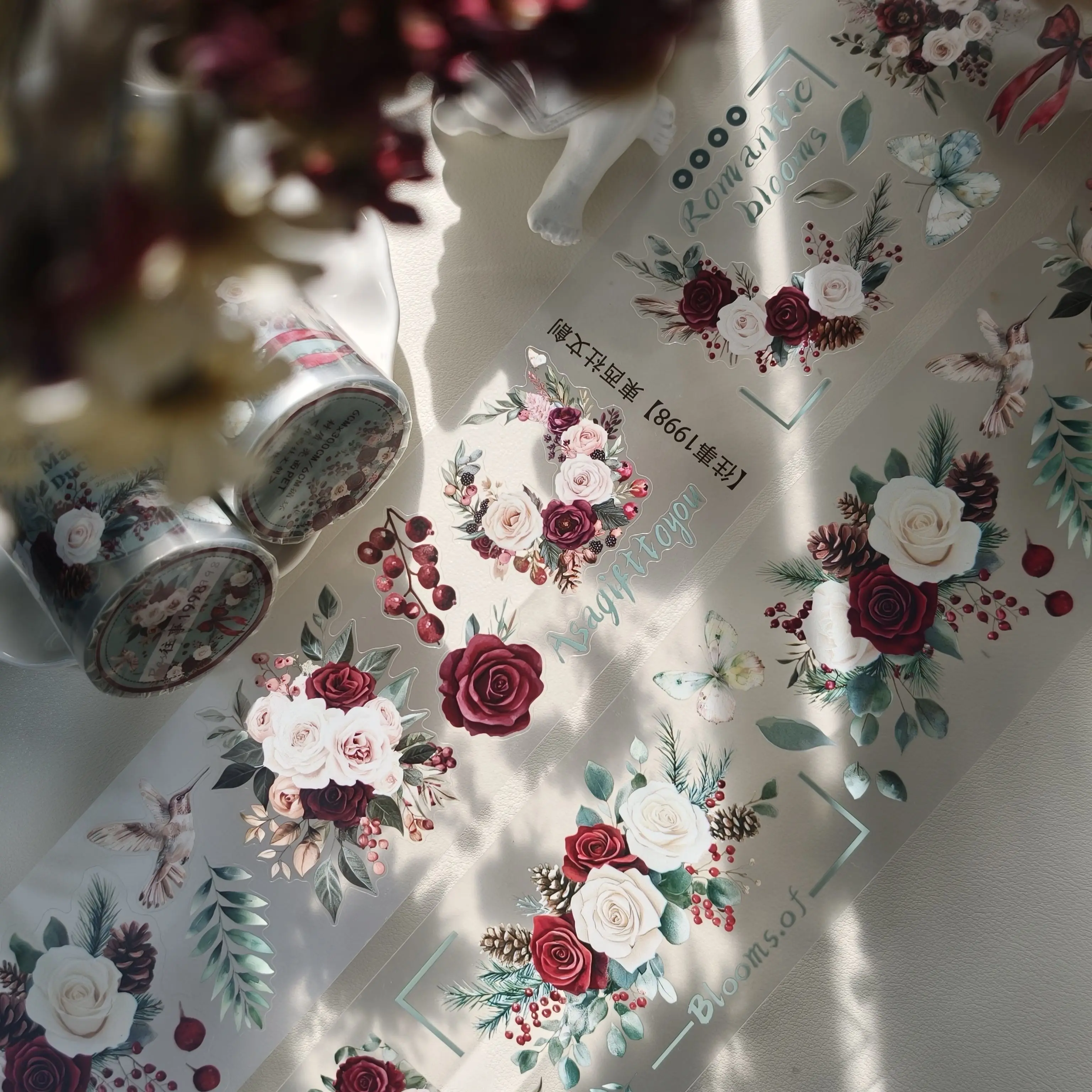 [Past 1998] PET Die Cut Notebook Sticker Transparent Magazine Flower DIY Collag