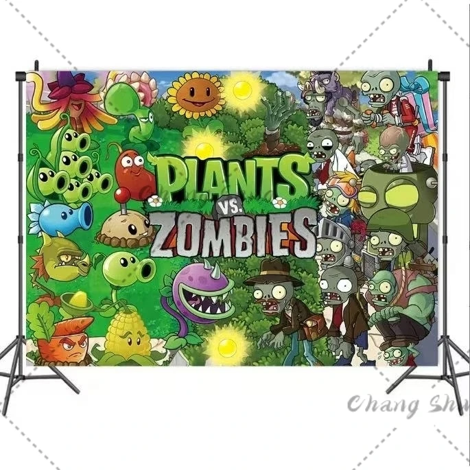 لعبة زينة عيد ميلاد الأطفال للنباتات مقابل. Z-Zombies موضوع خلفية ديكور الحفلات