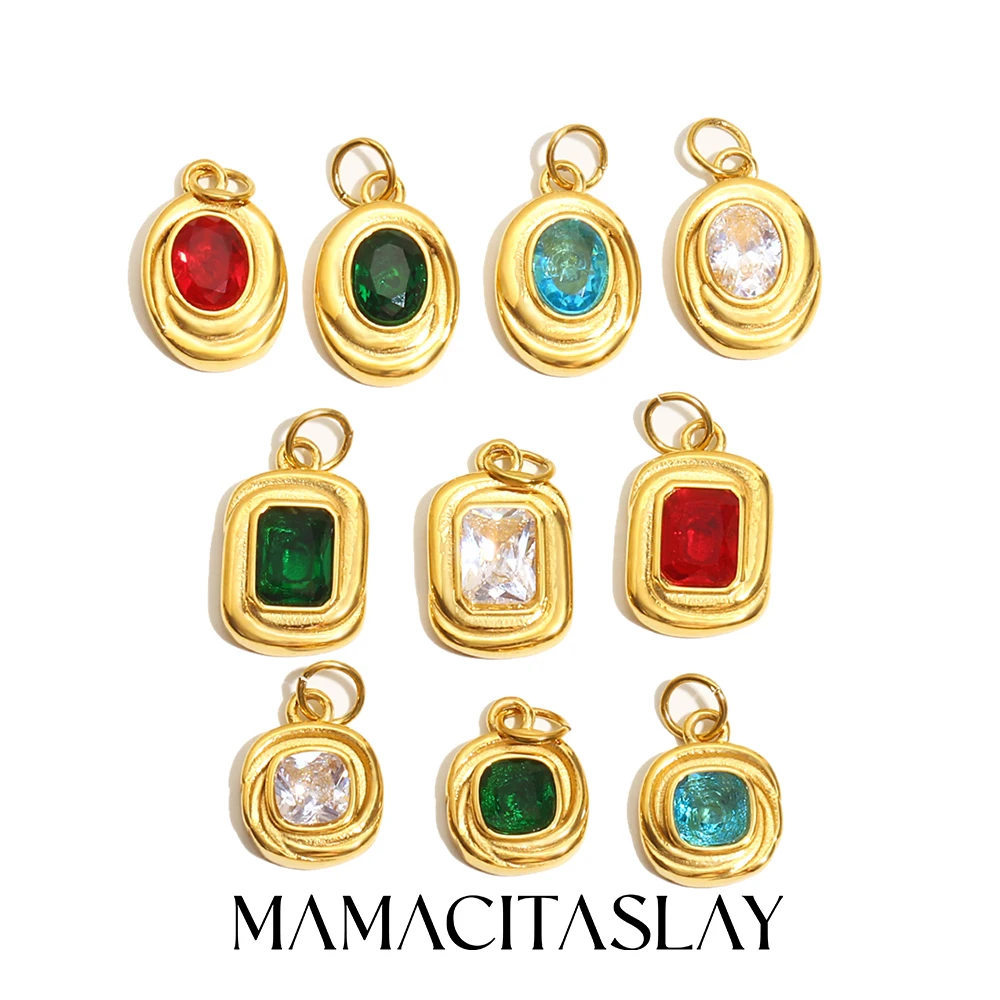 MamacitaSlay 316L Edelstahl Quadrat Oval Zirkon Charms DIY Halskette Armband Ohrring Anhänger Damen Niedliche Accessoires