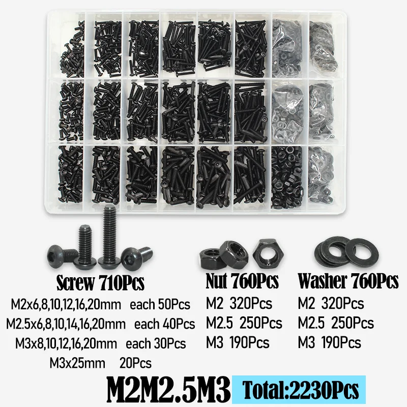 2510 bis 142 runder Sechskantschraubensatz M2 M2,5 M3 M4 M5 M6 Schwarz 10,9 Grade Innensechskant-Inbussantrieb Maschinenschrauben Bolzen ISO7 – Detail 7