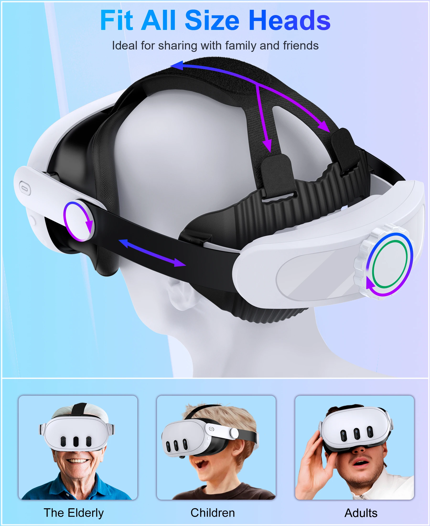 حزام رأس DinoFire MV1000 لـ Meta Quest 3S/Quest 3/Quest 2 8000mAh حزام رأس البطارية متوافق مع حزام الرأس Oculus