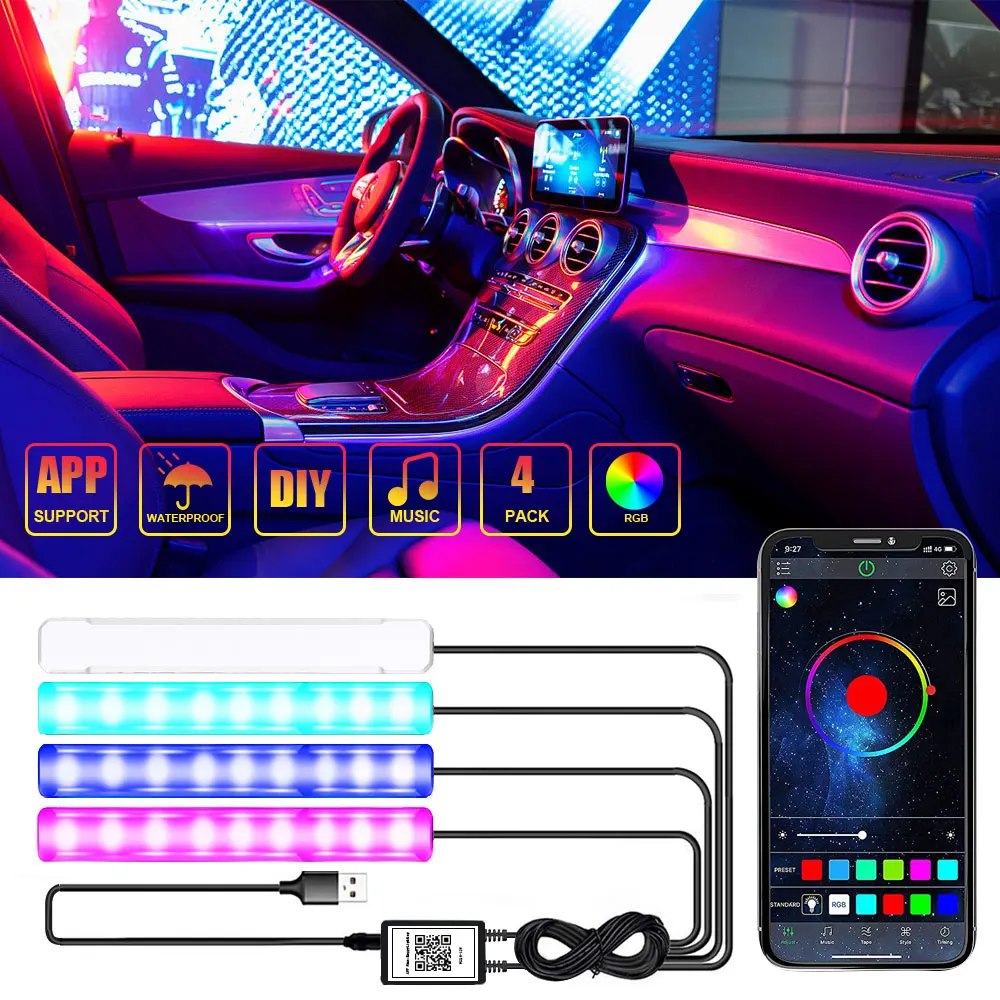 Car Ambient Led Interior Light RGB G5 LED Backlight Strip Sync to Music Bluetooth App Control Auto Decoration Lights Car Lamp
