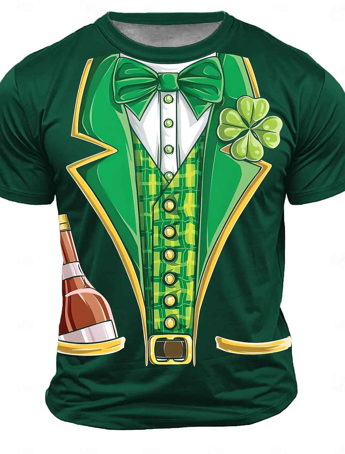 2025 St. Patrick Men's Shamrock Tuxedo T Shirt Short Sleeve T shirt 3D Print O-Neck Shirt Green Summer Spring Clothing Apparel