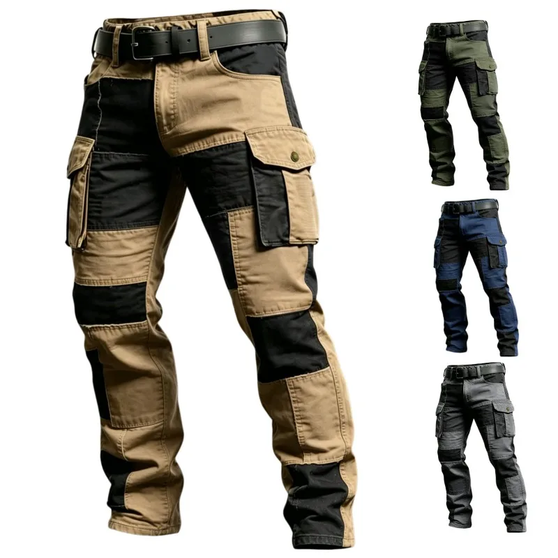 Herren-Cargo-Hose mit Patchwork-Design, Farbblock-Optik, mehreren Taschen, strapazierfähig, gerader Beinabschluss, taktische Arbeitshose, 4 Farben optional