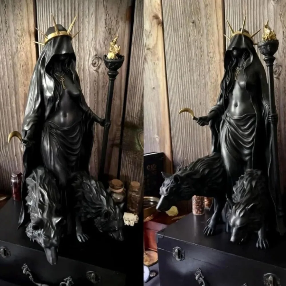 Hecate Goddess Statue - Triple Moon Witch Resin Sculpture with Hunting Dog, Greek Mythology Decor & Altar Centerpiece