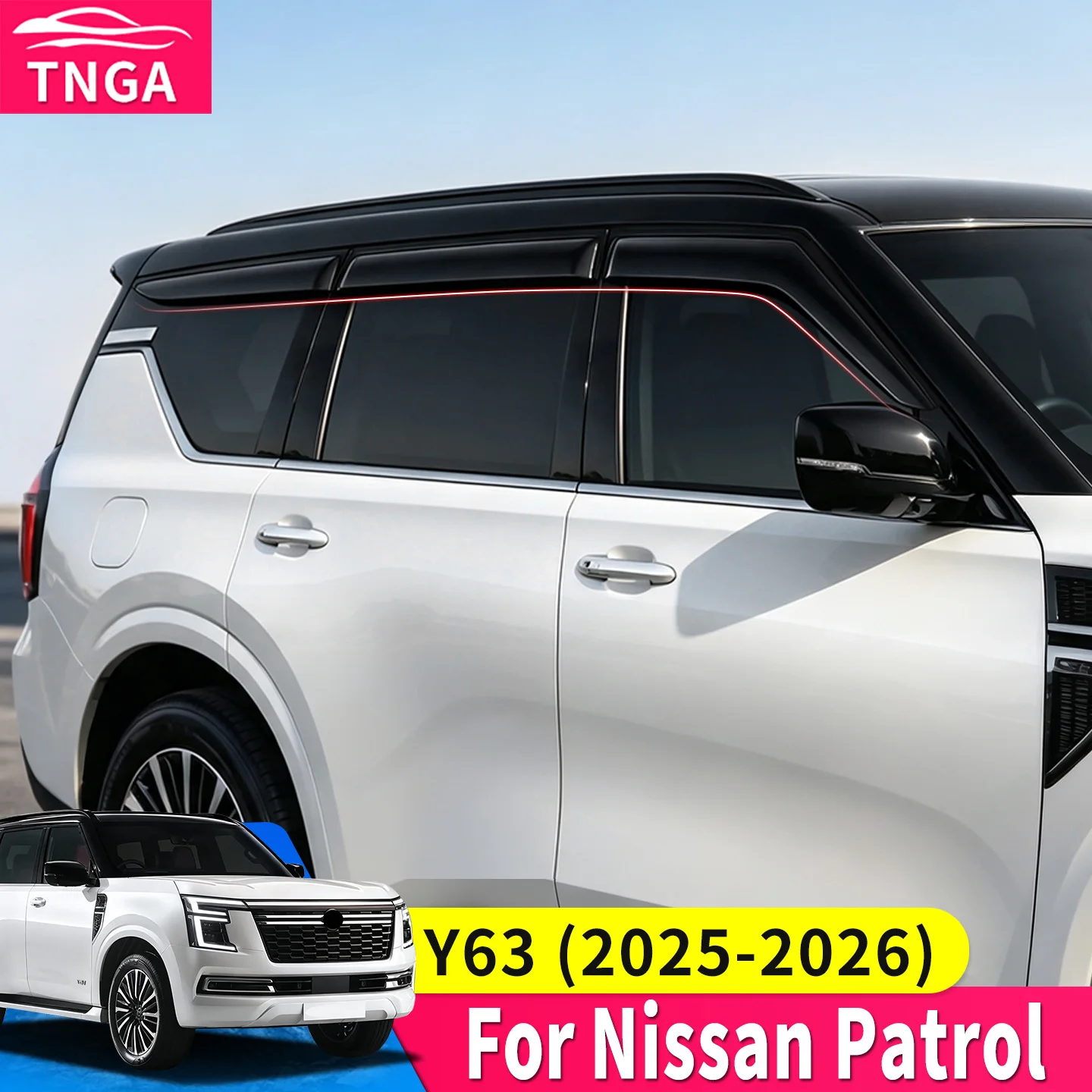For Nissan Patrol Y63 Armada 2025-2026 Window Visor Rain Guard Vent Shade Door Wind Deflector Exterior Upgrade Accessories