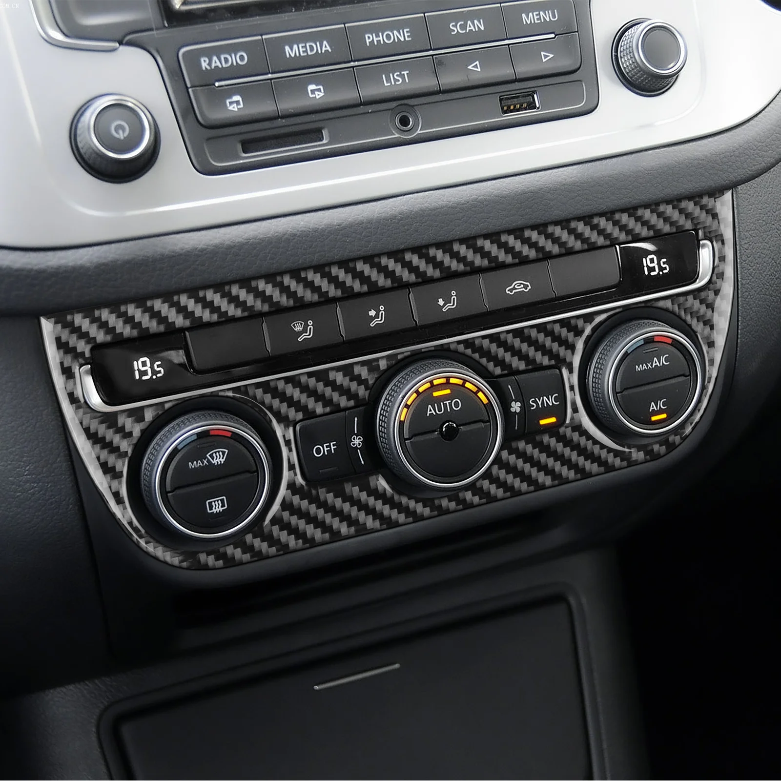 Sticker For Volkswagen Tiguan 2007 2008 2009 2010 2011 2012 2013 2014 2015 2016 Central control AC Panel Real Soft Carbon Fiber
