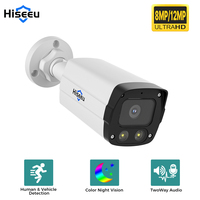 Hiseeu 4K 8MP 12MP POE IP Camera Audio Outdoor H.265 Onvif Wide Angle 2.8mm Color Night Vision Home Video Surveillance Security
