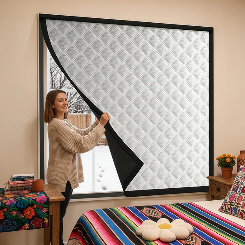 Double-Thickened Thermal Curtains, Windproof Cold & Heat Insulation,Sun-Shading and Noise-Reducing Panels for Cozy Home Windows
