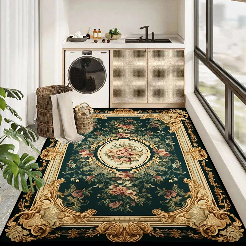 European Luxury Flower Carpet Living Room Large Area Decoration Rug Washable Balcony Kitchen Porch Door Mat Non-slip Bedroom Rug