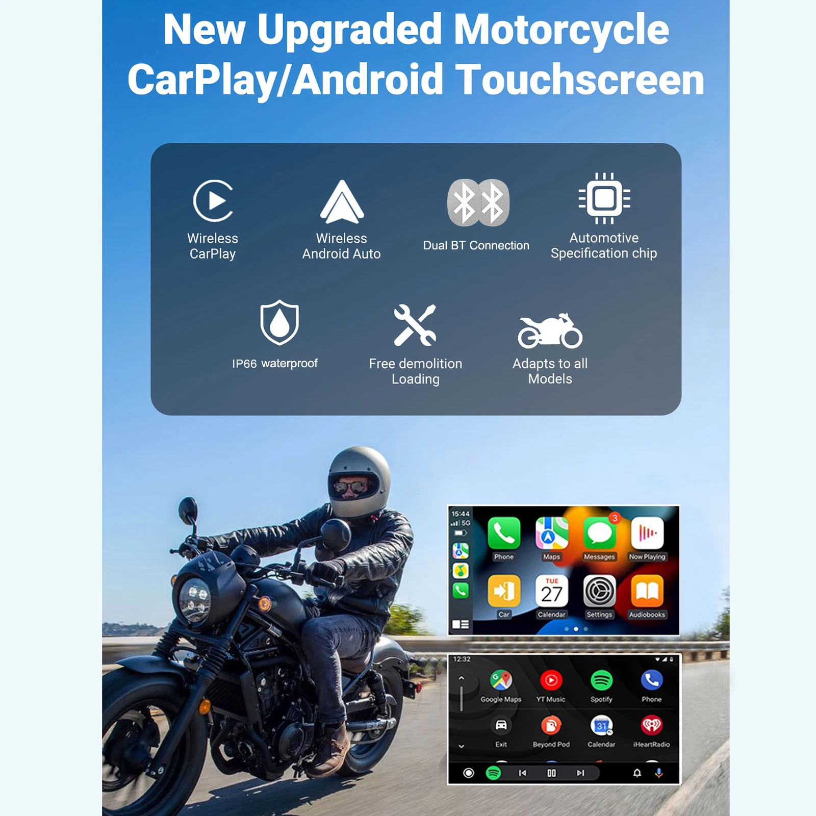 Portable Motorcycle GPS Navigator 5 Inch 1000nit Screen IP66 Waterproof Motorcycle CarPlay Support CarPlay Android Auto