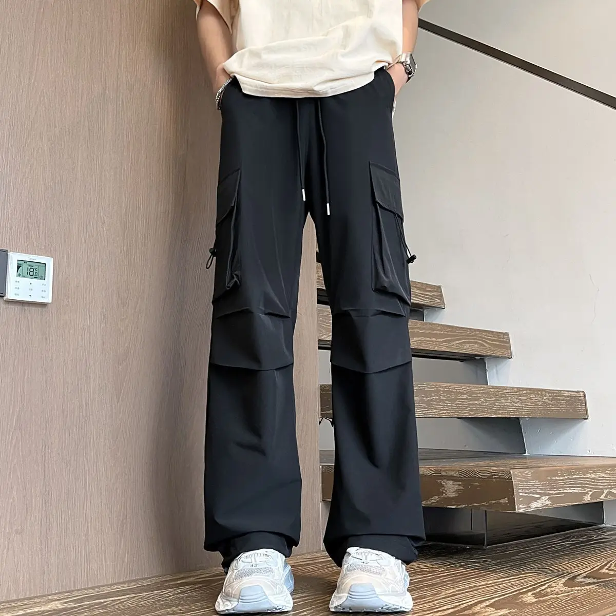 

Black Multipockets Straight Cargo Pants for Men Spring Summer Cheapest Long Slacks Y2k Vintage Designer Emo Baggy Trousers Man