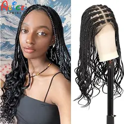 9X6 Lace Front Braided Wigs with Curly Ends Knotless Braided Lace Wigs with Baby Hair Blended Box Braids Wig for Black Women