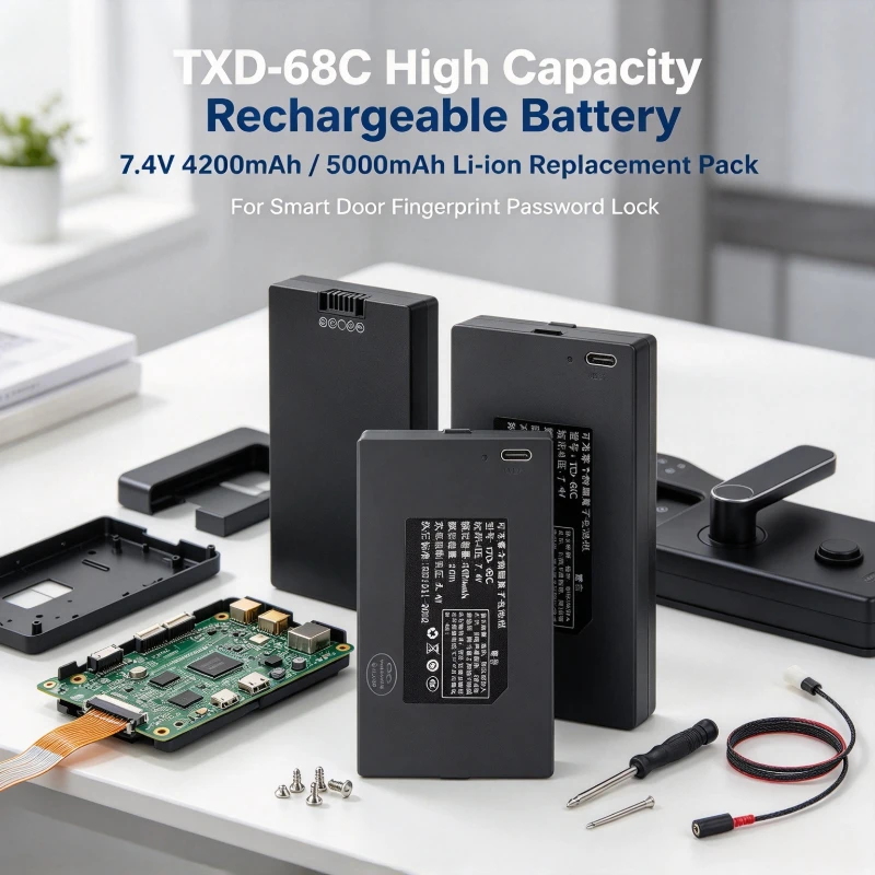 TXD-68C 7.4V 4200/5000mAh High Capacity Rechargeable Li-ion Replacement Battery for Fingerprint Smart Password Door Lock