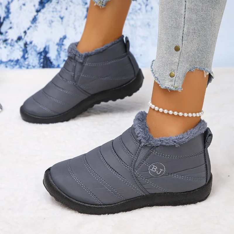 2025 الشتاء سميكة زوجين الثلوج الأحذية الدافئة حذاء فاخر غير رسمي القطن صوف مبطن أسفل جولة تو حذاء مسطح #5
