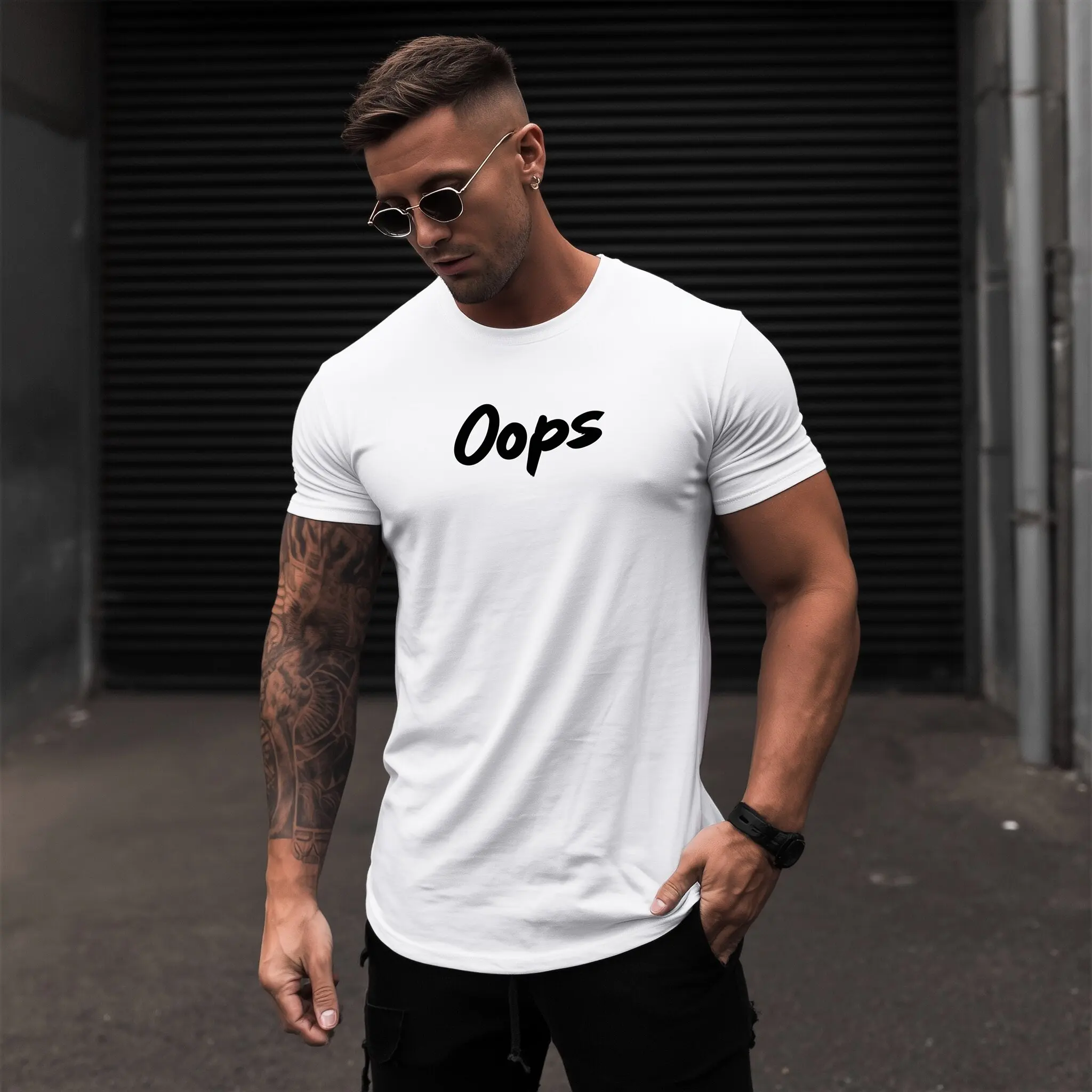 

Teevo Men's Short Sleeve T-Shirt Oops Text Print Casual Streetwear Daily Wear