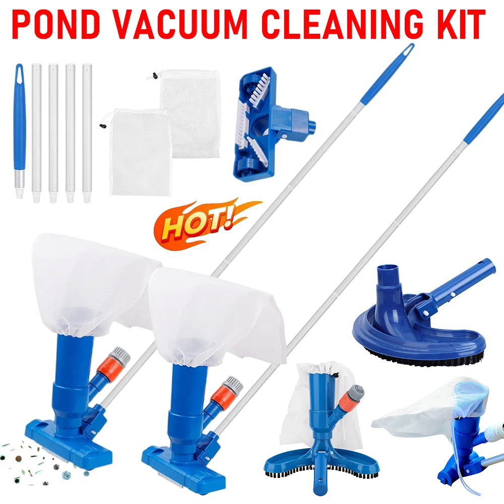 Pond Vacuum Cleaning Kit Portable Professional Pool Cleaner Brush with Handle Disinfection Suction Head Cleaner Pool Filter Net
