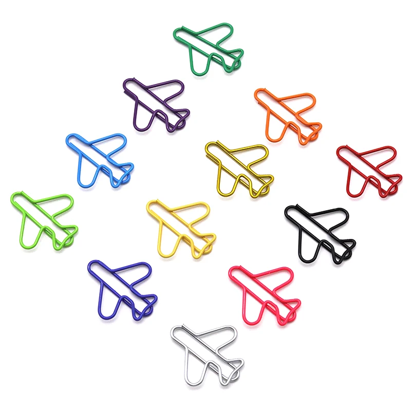 10Pcs Colourful Cartoon Aircraft Paper Clip Creative Shaped Bookmark Documentation Office Binding Supplies Student Stationery