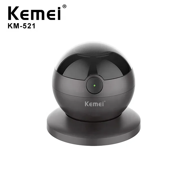 Kemei KM-521 alat cukur elektrik Mini pria, alat cukur penampilan bulat dengan dasar magnetik, pisau cukur profesional