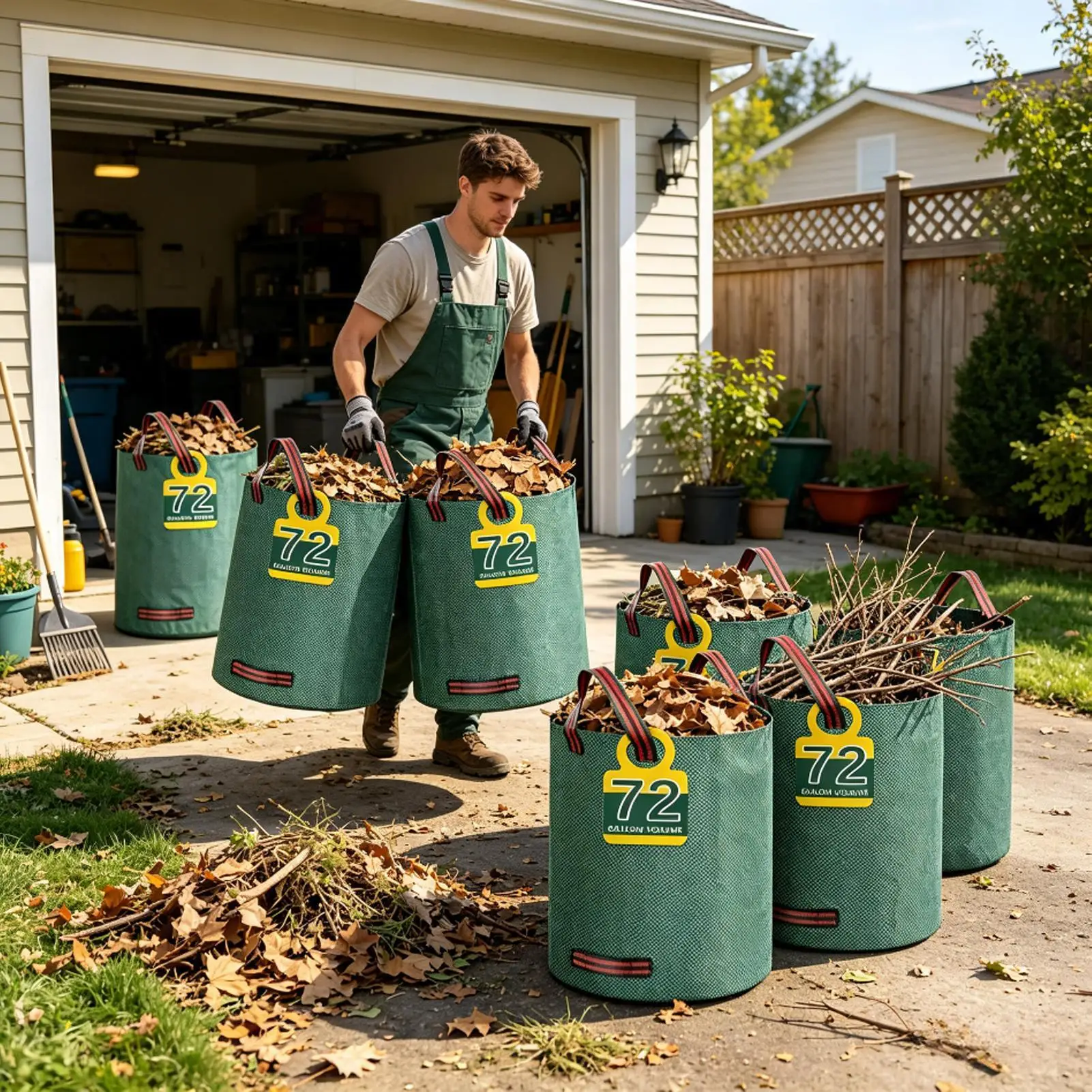 Yard Waste Bag 72 Gallon Waterproof Debris Collection Container 3 Pieces with Gloves Yard Bag for Trash Garage Balcony Sweeping