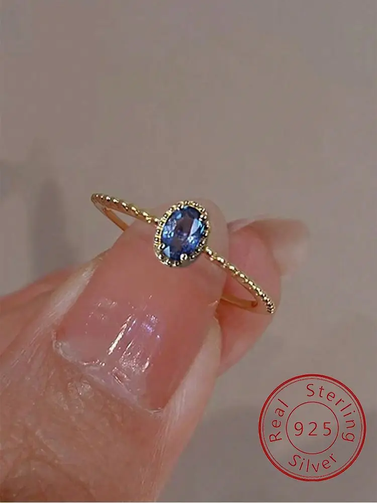 925er Sterlingsilber Vintage Advanced Golden Blue Oval Zirkon Ring für Frauen Verlobung Luxus Hochwertiger edler Schmuck