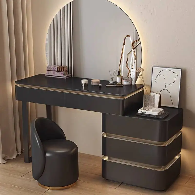 

Design Sturdy Vanity Desk Modern Girl Minimalist Mirror Bedroom Makeup Vanity Desk Storage Lights Coiffeuse De Chambre Furniture
