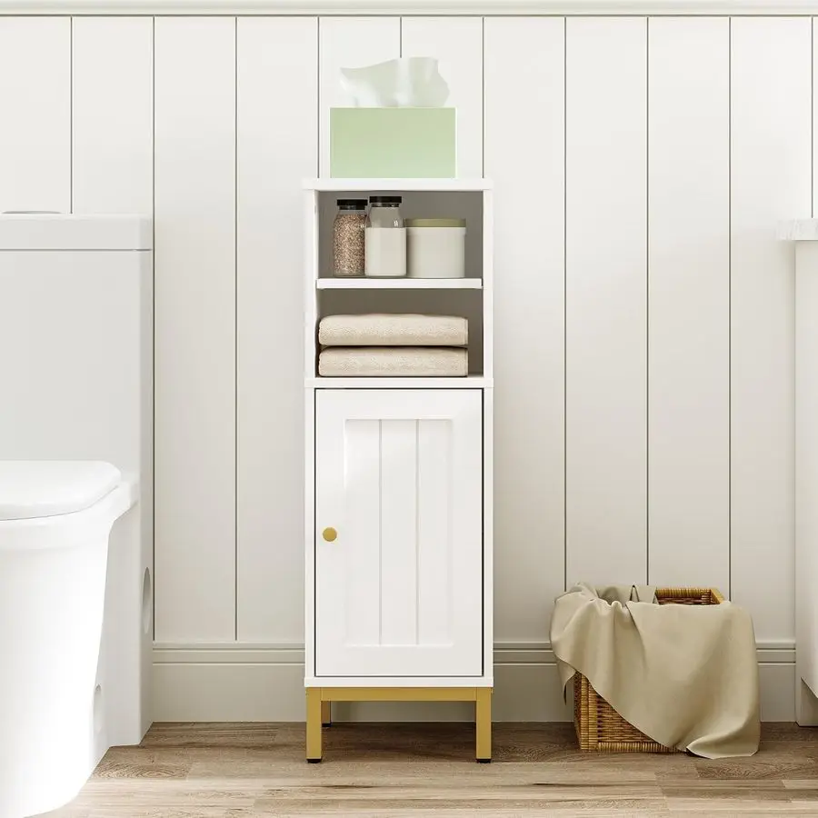 

Bathroom Storage Cabinet, Corner Floor Cabinet with Shelves, Customized Door Opening Direction, Bathroom Organizer with Adjustab