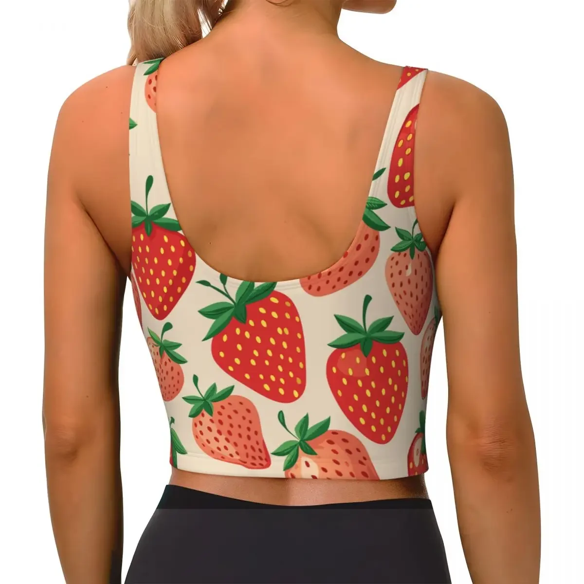 Sport-BH für Damen, zum Laufen, Yoga, Kleidung, Weste, Erdbeermuster, Raffung, Fitnessweste