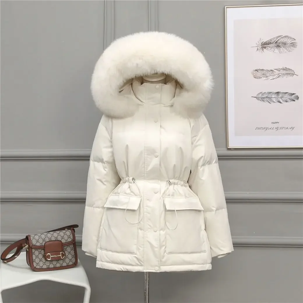 Giacca invernale donna 2022 nuova moda coreana di media lunghezza elegante parka con cappuccio Slim con collo di pelliccia cappotti caldi giacche femminili