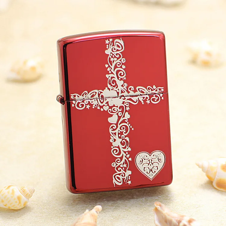 

Genuine Zippo oil lighter copper windproof cane vine cross red Kerosene lighters Gift with anti-counterfeiting code