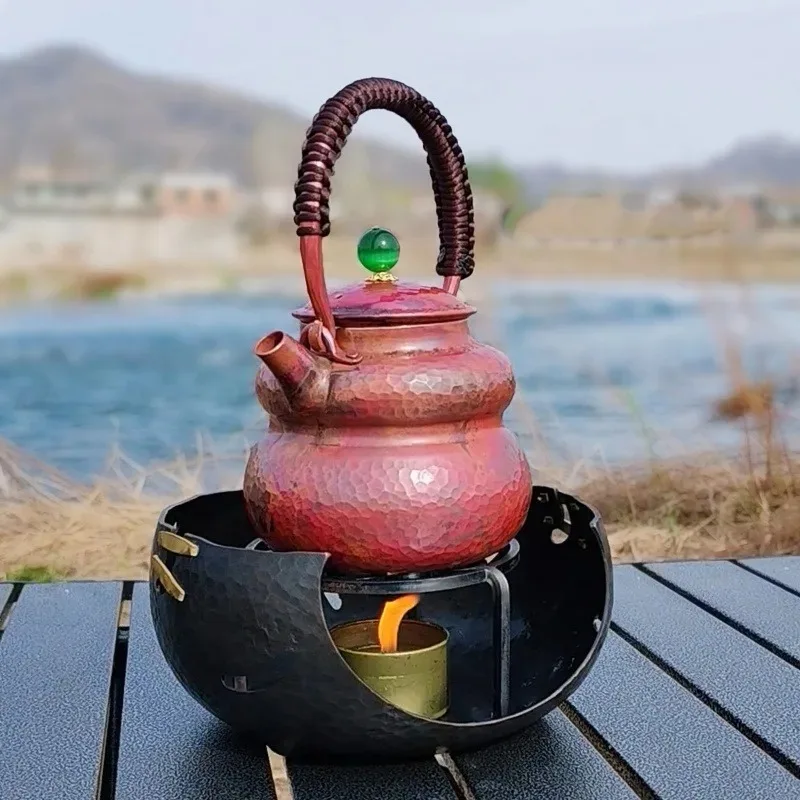 Mini Portable Artisan Handmade Purple Copper Charcoal Barbecue Stove,BBQ Grill Rack for Home Outdoor Camping & Garden Gathering