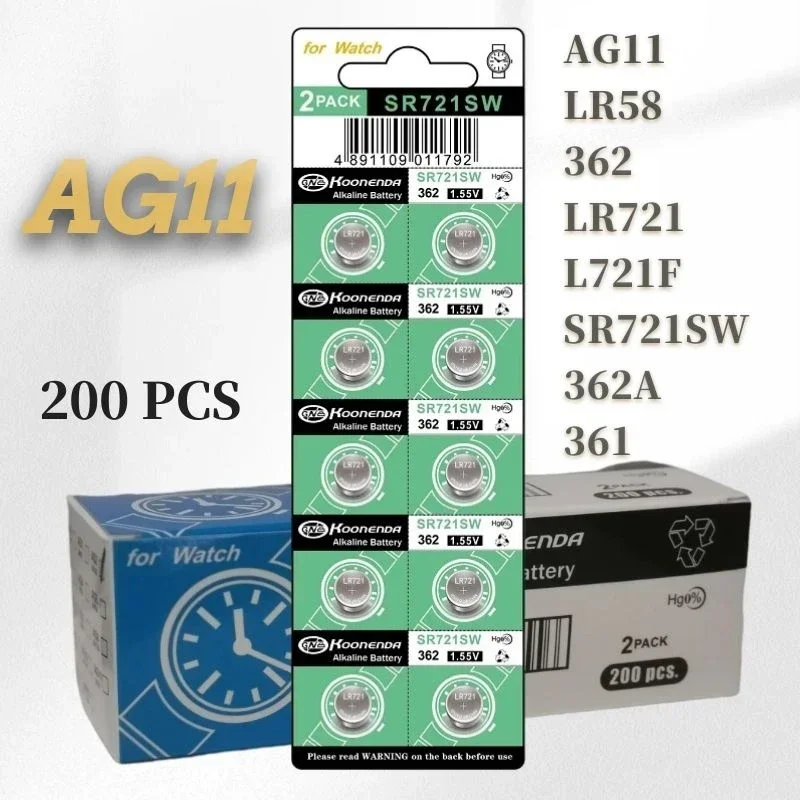 200 sztuk AG11 362 LR721 362A L721F SR721SW 1.55V baterie litowe ochrona środowiska bateria guzikowa do zegarka